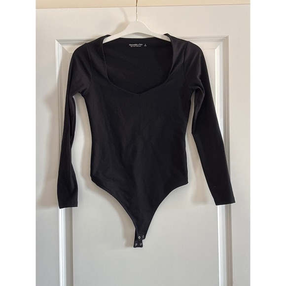 Abercrombie & Fitch Soft AF Black Long Sleeve Square Neck Bodysuit Small - Picture 2 of 5